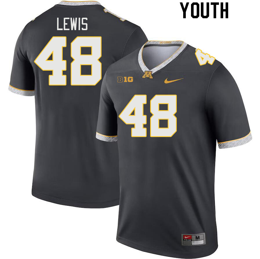 Youth #48 Jacob Lewis Minnesota Golden Gophers College Football Jerseys Stitched-Charcoal - Click Image to Close